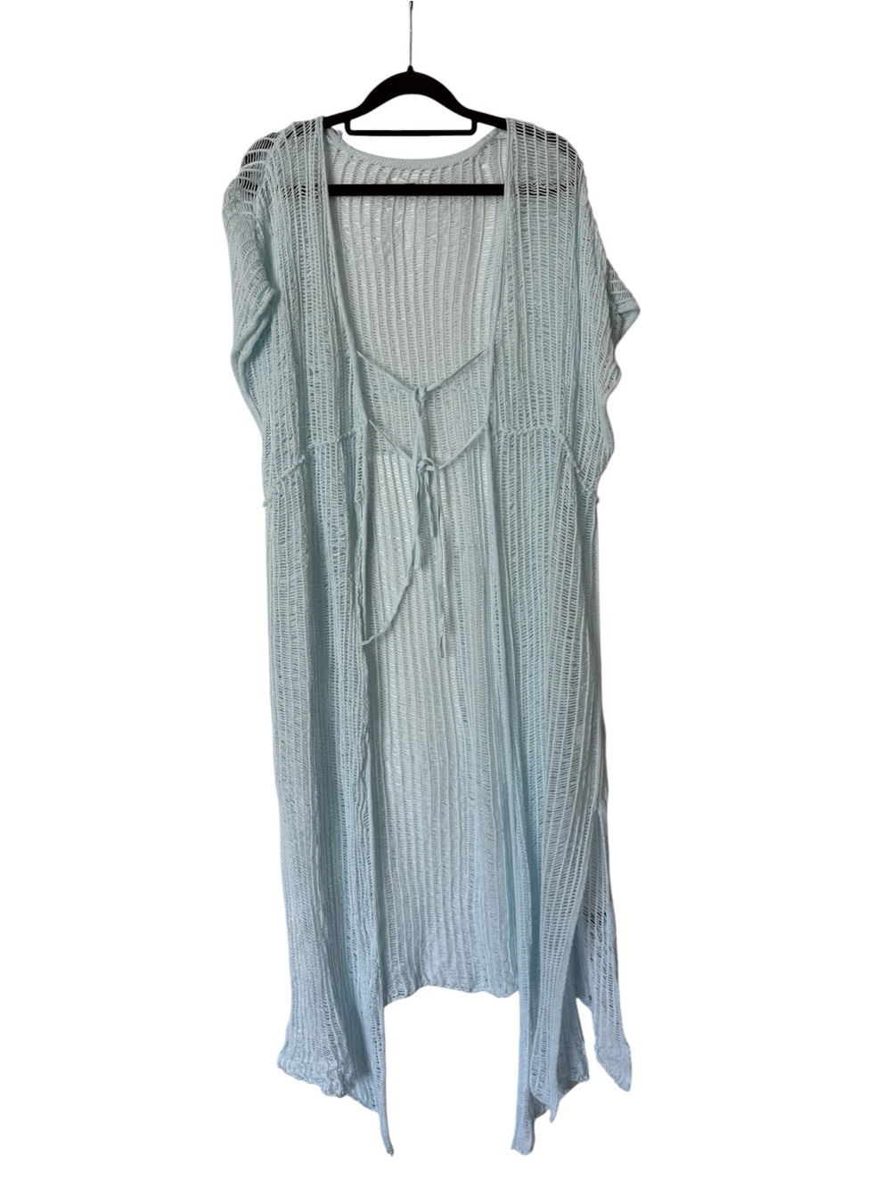✨💙Aerie Women’s Light Blue Crochet Open Knit Long Duster Cardigan Top | M